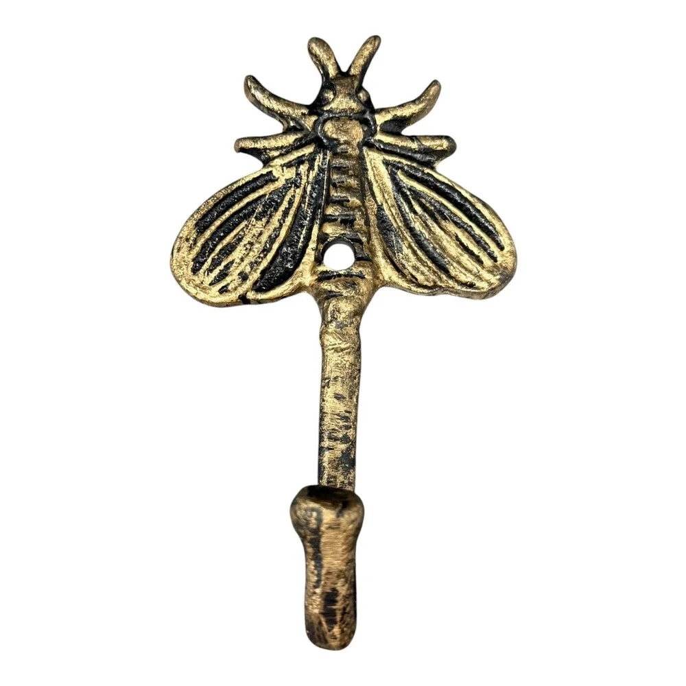 Moth Wall Hook Gold Black Distressed Metal Cottage Gothic Dark Academia Decor